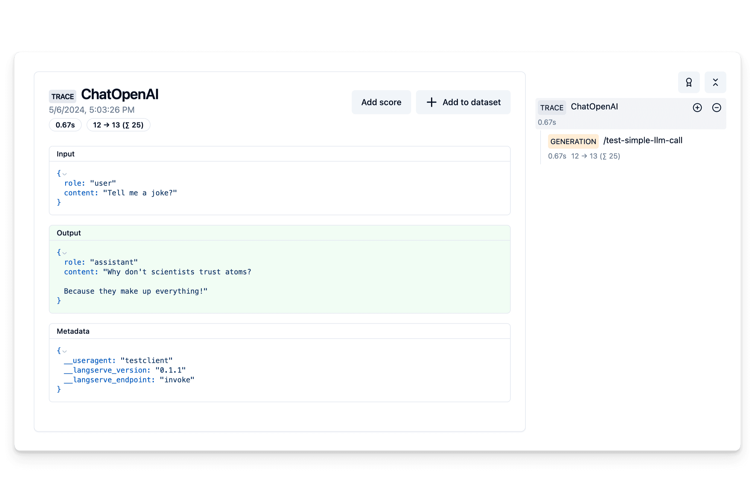 Trace of Langserve Simple LLM Call